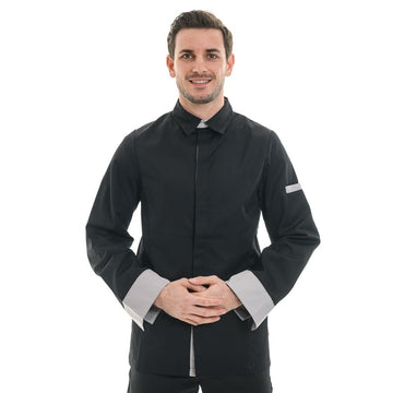 Veste chemise BASILIC NOIR/GRIS, manche longue retroussable