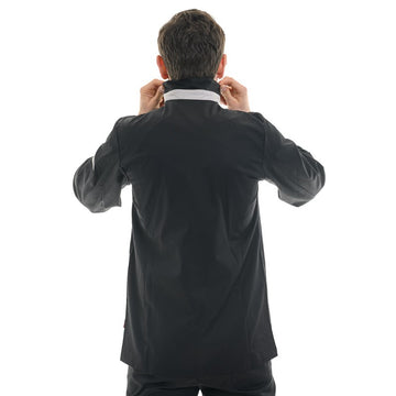 Veste chemise BASILIC NOIR/GRIS, coupe droite, chemise de cuisine agréable