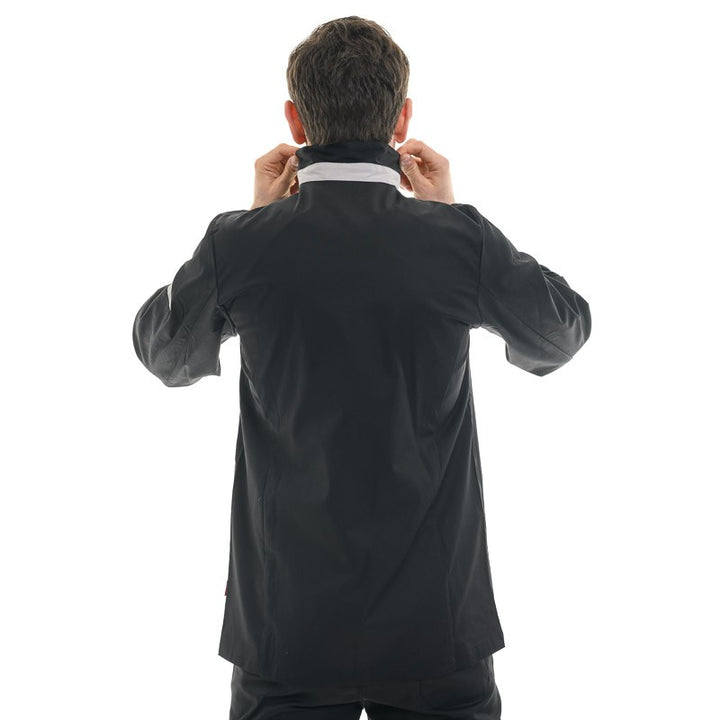 Veste chemise BASILIC NOIR/GRIS, coupe droite, chemise de cuisine agréable