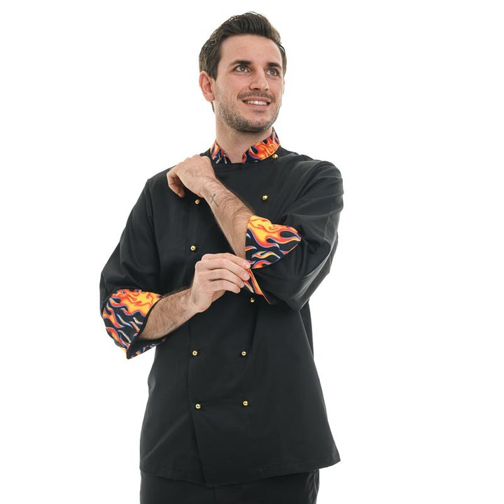 Veste de Cuisine Devil face 2, manches retroussables avec flamme
