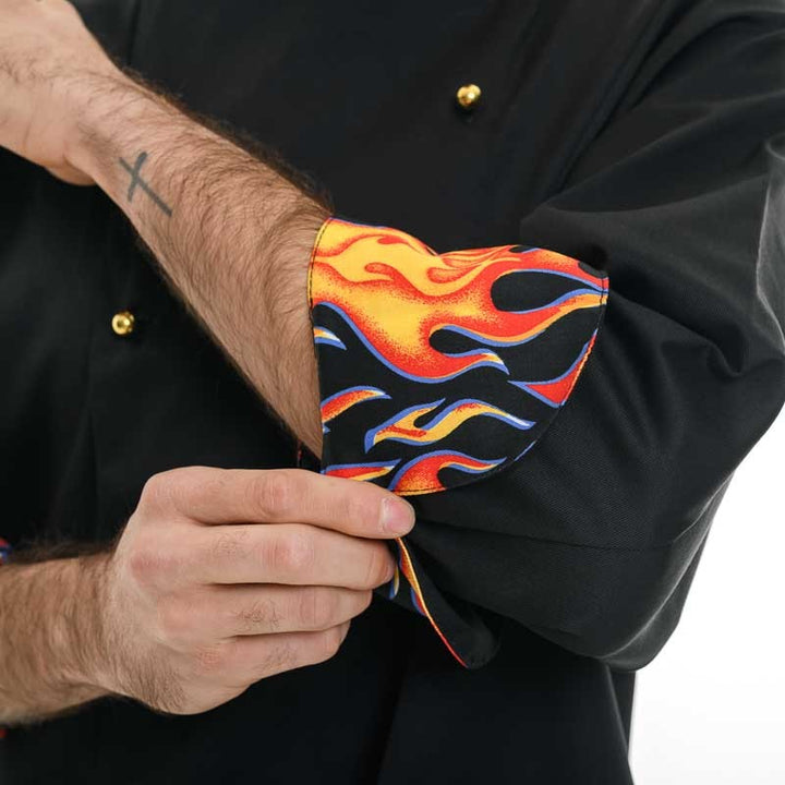 Veste de Cuisine Devil face 2, manches retroussables avec flamme