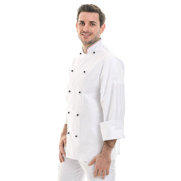 Veste de cuisine liseré vert blanc rouge