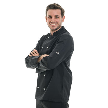 veste de cuisine manches longues noire boutons argent molinel