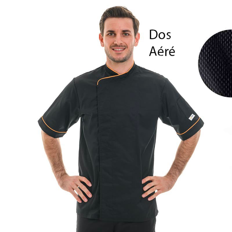 Veste de Cuisine noire Respirante - MANELLI - liseré orange