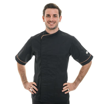 Veste de cuisine noire liseré beige grande taille