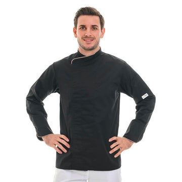 Veste de cuisine noir à liseré beige manches longues