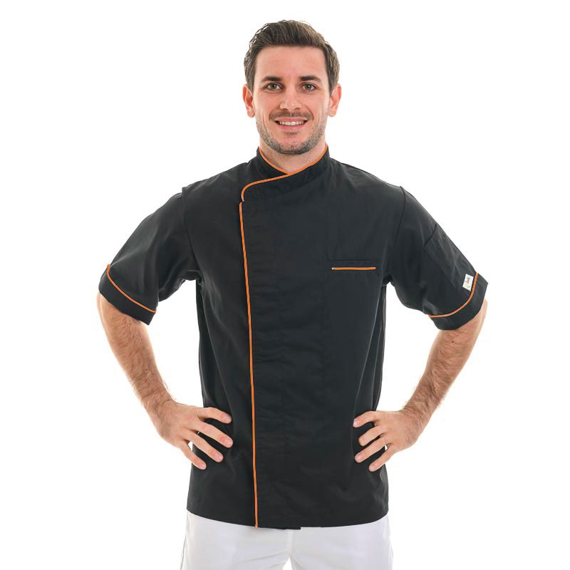 Veste de boucher noire liseré long orange - MANELLI