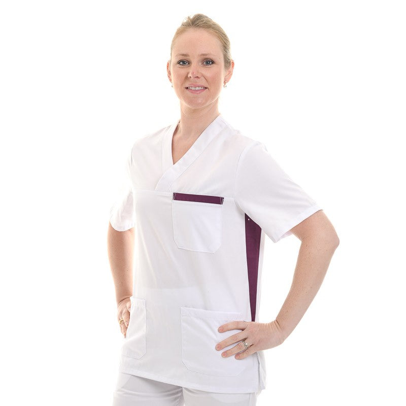 Tunique médicale blanc et prune - MANELLI