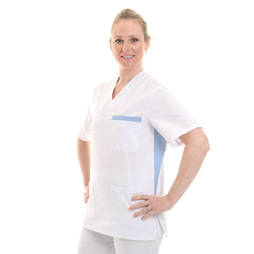 Blouse médicale femme blanc et bleu ciel - MANELLI
