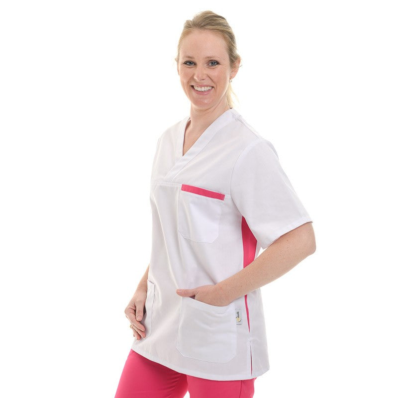tunique aide soignante manelli blanche et rose