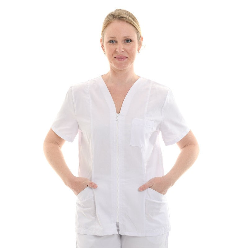 blouse medicale blanche femme fermeture eclair