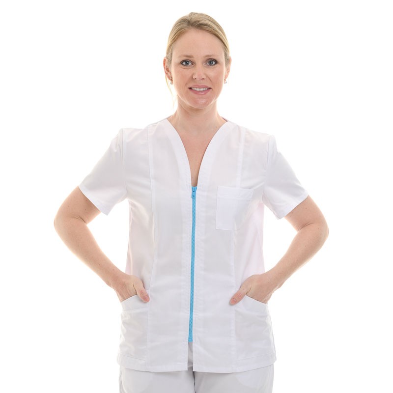 Blouse médicale fermeture éclaire couleur manche courte promos confort pas cher