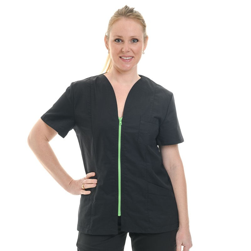 Blouse médicale noire fermeture éclair verte