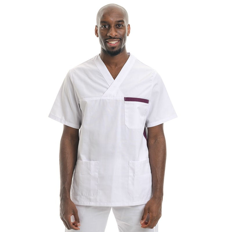 Blouse médicale homme blanc et prune - MANELLI