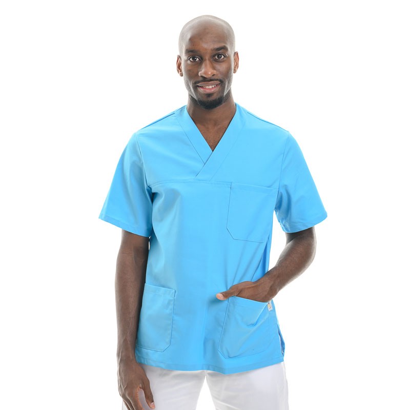 Tunique médicale turquoise col V manelli mixte moins de 40 euros