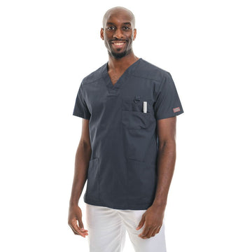 Tunique médicale gris homme col V 3 poches