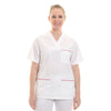 Tunique Médicale Femme Manches Courtes Blanche Col V Liseré Rose - MANELLI