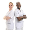 Tunique Médicale Unisexe Blanche Liseré Bleu Marine - MANELLI