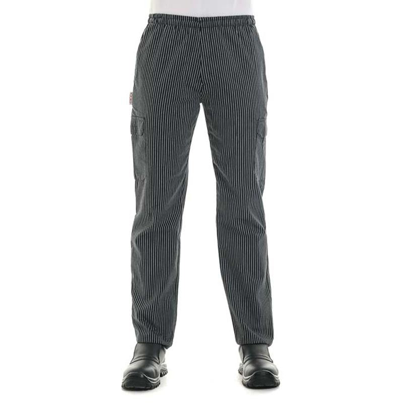 Pantalon de Cuisine Noir à rayures fines Multi-Poches