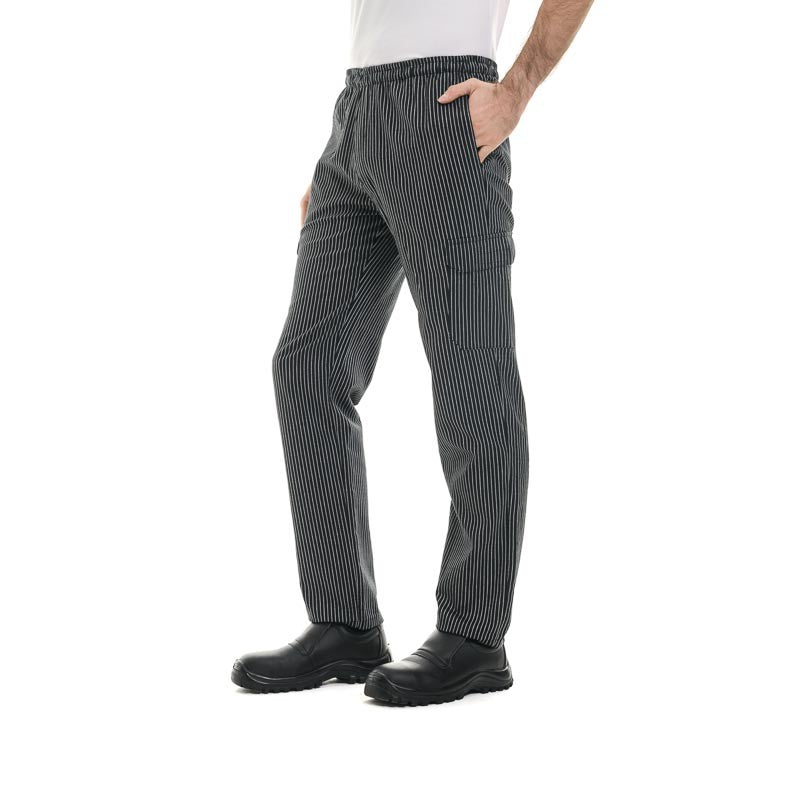 Pantalon de Cuisine Noir  à rayures fines Ceinture élastique