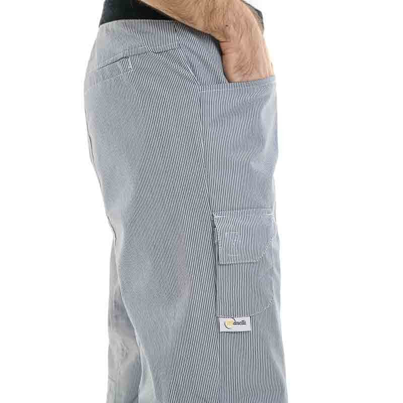 Pantalon de cuisine raye bleu marine poche latérale