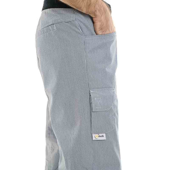 Pantalon de cuisine raye bleu marine poche latérale
