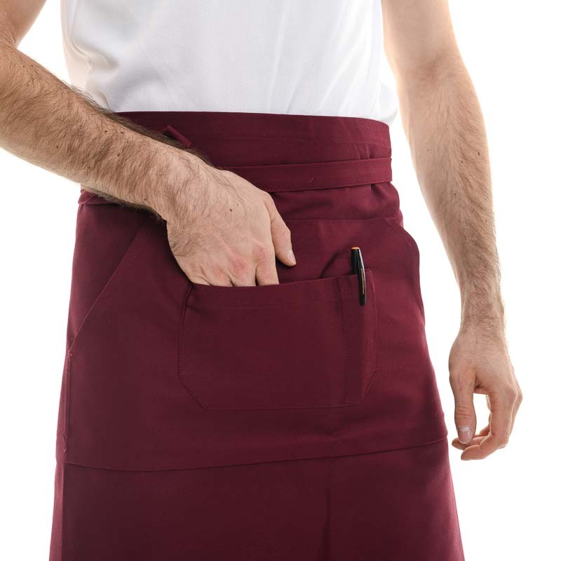 Tablier demi chef bordeaux à nouer à la taille