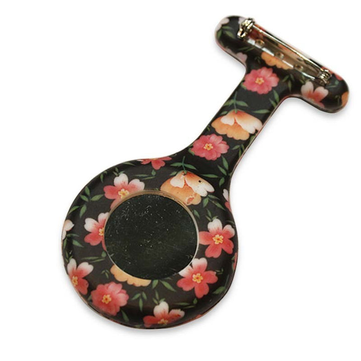 Montre Infirmière noire fleurs