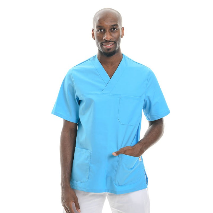Tunique médicale turquoise col V manelli mixte moins de 40 euros