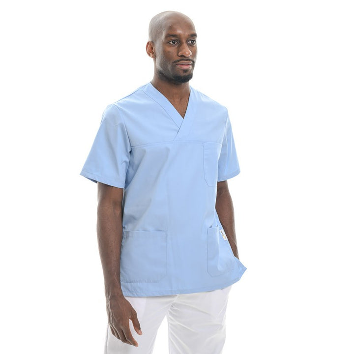 tunique médicale col v bleu ciel pour médecin