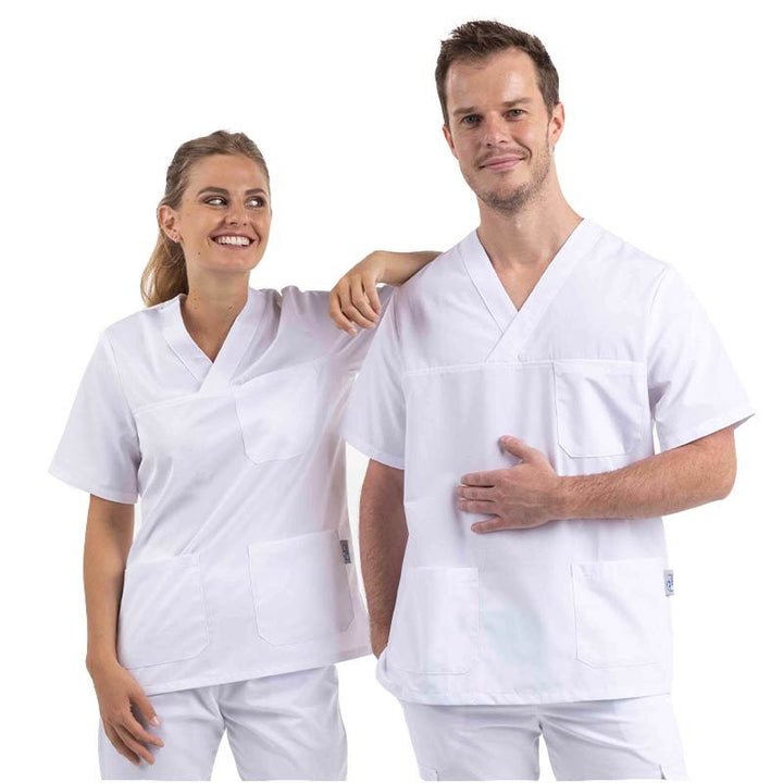 Tunique Médicale Mixte Blanche Col V Lavable à 75°- MANELLI