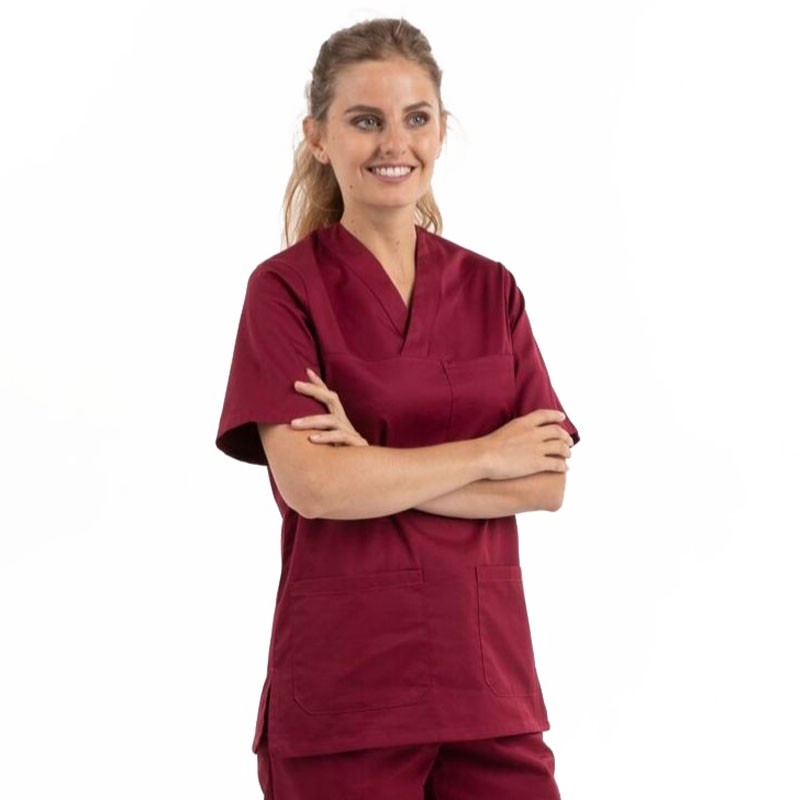 tunique medicale col v mixte bordeaux