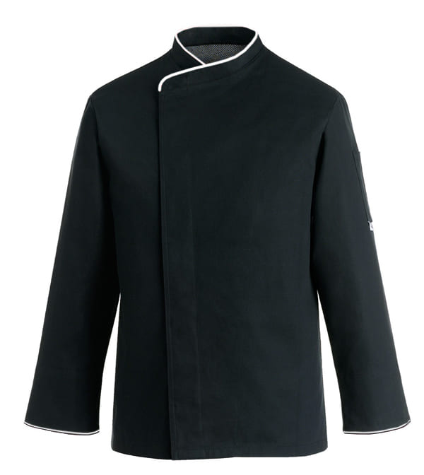 Veste de cuisine noire liseré blanc grande taille manches longues