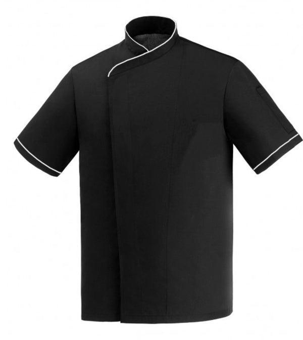 Veste de cuisine noire liseré blanc grande taille manches courtes