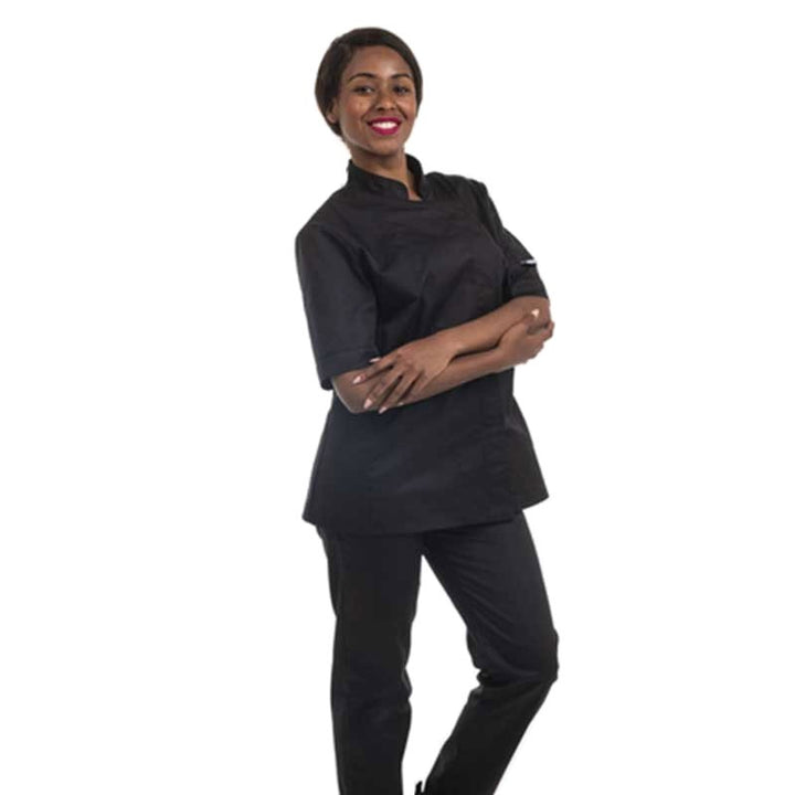 veste de cuisine noire coupe cintrée