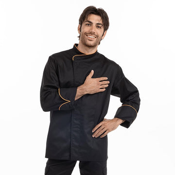 Veste de cuisine noire liseré orange ml