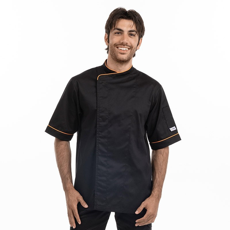 Veste de cuisine noire liseré orange MC
