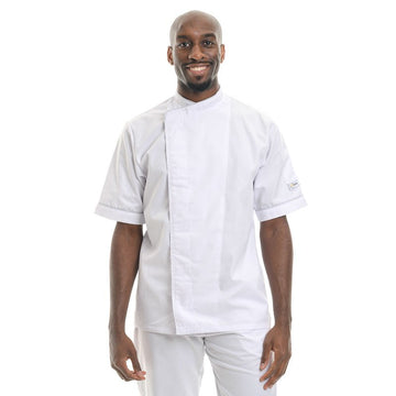 Veste de cuisine blanche liseré gris clair mc