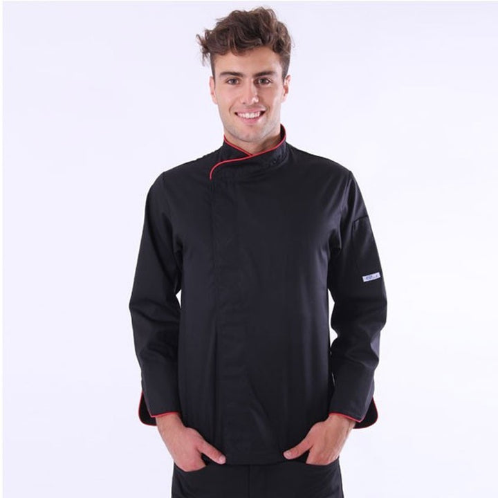 Veste de cuisine noire liseré rouge ml