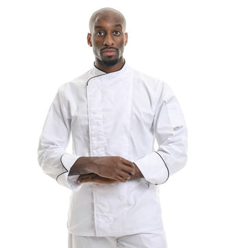 veste de cuisine blanche liseré noir ml