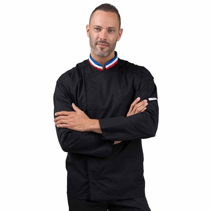 veste de cuisine noire col tricolore