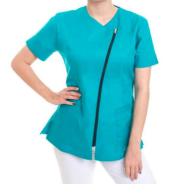 blouse femme zip asymétrique pétrole