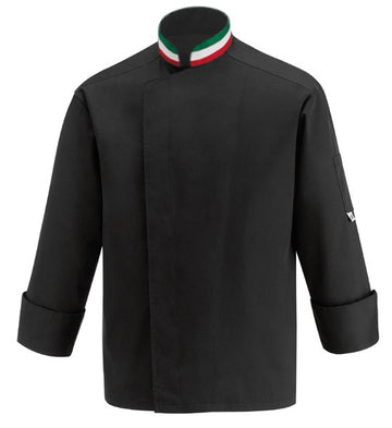 Veste de cuisine noire col italien, pour pizzaïolo en coupe droite, polycoton de Manelli