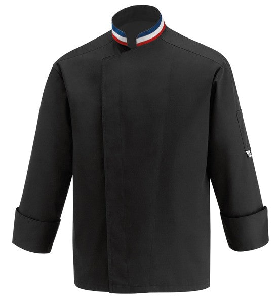 Veste de cuisine noire col tricolore
