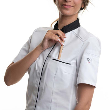 Veste de Cuisine Elbax Manches Courtes Blanc/Noir - ROBUR - 5