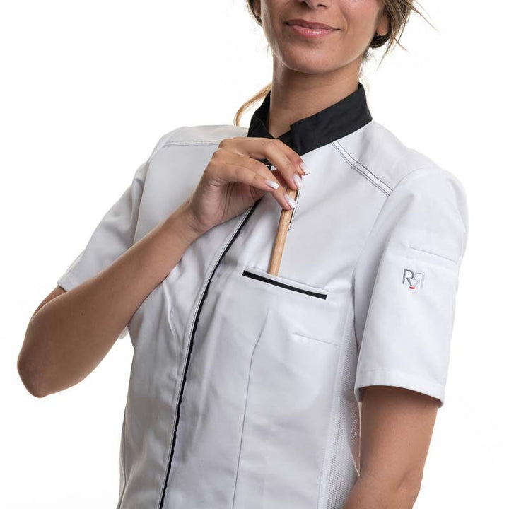 Veste de Cuisine Elbax Manches Courtes Blanc/Noir - ROBUR