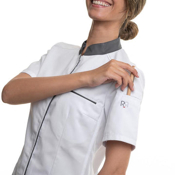 Veste de Cuisine Femme ELBAX Manches Courtes Blanc/Anthracite - ROBUR - 4