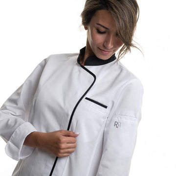 Veste de Cuisine Femme Manches Longues EXPRESSION Blanc/Noir - ROBUR - 5