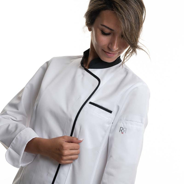 Veste de Cuisine Femme Manches Longues EXPRESSION Blanc/Noir - ROBUR