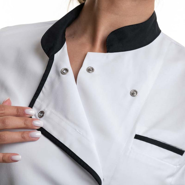 Veste de Cuisine Femme Manches Longues EXPRESSION Blanc/Noir - ROBUR